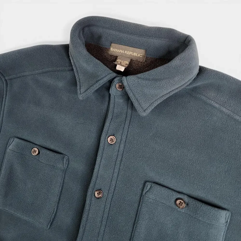 Y2K Banana Republic Shirt Mens L/G Blue Fleece Button Front Shirt Jacket Thermal